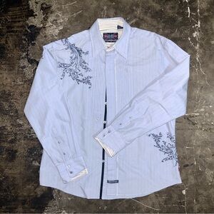 XL Blue Christopher Wicks English Laundry Embroidered Button Up